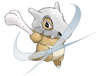 black_eyes bone cubone full_body gen_1_pokemon holding holding_bone nintendo no_humans official_style pokemon pokemon_(creature) simple_background slashing sugimori_ken_(style) truth-pp white_background