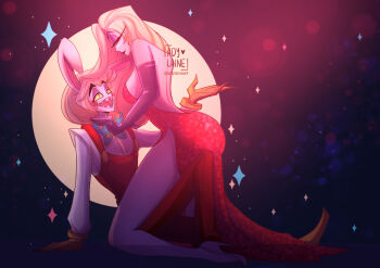 1boy 1girl adylaineart cosplay couple demon_boy demon_girl dress hazbin_hotel hellaverse husband_and_wife jessica_rabbit jessica_rabbit_(cosplay) lilith_(hazbin_hotel) long_hair lucifer_morningstar_(hazbin_hotel) red_dress roger_rabbit roger_rabbit_(cosplay) suspenders very_long_hair who_framed_roger_rabbit