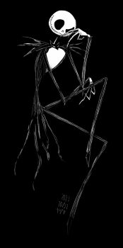 1boy absurdres diamond_hairband formal_clothes full_body highres jack_skellington jacket long_sleeves looking_at_viewer male_focus pinstripe_pattern pinstripe_suit skeleton smile solo striped_clothes striped_vest suit the_nightmare_before_christmas vest yazuchi