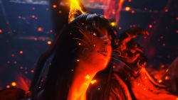 1girl 3d animal_ears animated black_hair breasts cat_ears cleavage fire japanese_clothes kasha_(nioh) large_breasts long_hair nioh nioh_2 tagme video yellow_eyes