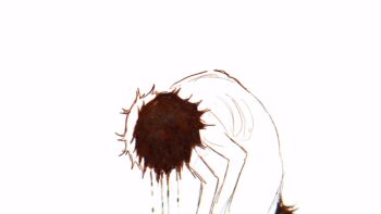 1boy animated animated_gif black_tail blood ember_(jejejunum) from_side jejejunum monster_boy original short_hair simple_background solo vomiting vomiting_blood white_background white_fur