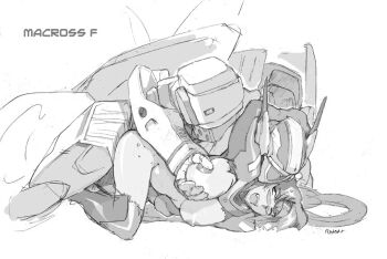 1girl artist_name blush bodysuit breasts couple doggystyle eyebrows fang female_masturbation giant giantess good_end grabbing_another&#039;s_breast greyscale groping headband hetero huge_breasts klan_klein long_hair macross macross_frontier masturbation mecha meltrandi monochrome nipples pilot_suit rape ratbat robot s.m.s. saotome_alto sex sex_from_behind spacesuit sweat torn_clothes very_long_hair vf-25 wince zentradi