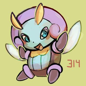 antennae blue_eyes full_body gen_3_pokemon green_background highres illumise kurapixel looking_at_viewer nintendo no_humans numbered open_mouth pokemon pokemon_(creature) simple_background solo