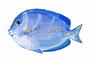 animal_focus english_text fish from_side full_body highres junbuug no_humans original painterly photo-referenced simple_background surgeonfish white_background