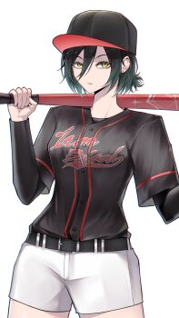 Rule 34 | 1girl, absurdres, alternate costume, azur lane, baseball bat, baseball cap, baseball jersey, baseball uniform, hat, highres, holding, holding baseball bat, jersey, shorts, simple background, solo, sportswear, ulrich von hutten (azur lane), white background, white shorts, xuwasoo