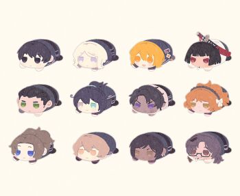 6+boys 6+girls black_eyes black_hair blonde_hair blue_eyes brown_eyes brown_hair character_doll dark-skinned_female dark-skinned_male dark_skin doll don_quixote_(project_moon) expressionless faust_(project_moon) green_eyes gregor_(project_moon) hair_slicked_back heathcliff_(project_moon) highres hong_lu_(project_moon) ishmael_(project_moon) limbus_company long_hair low_ponytail meursault_(project_moon) mochikororin multiple_boys multiple_girls ootachi open_mouth orange_hair outis_(project_moon) ponytail project_moon red_eyes rodion_(project_moon) ryoshu_(project_moon) short_hair sidelocks simple_background sinclair_(project_moon) smile smoking very_long_hair white_background yellow_eyes yesheng_zong_ren yi_sang_(project_moon)