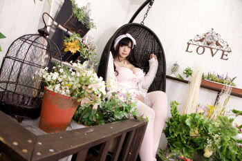 1girl asian black_hair breasts chouzuki_maryou cleavage jewelry large_breasts necklace photo_(medium) plump solo