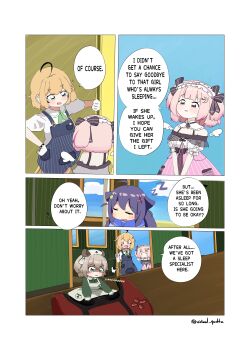 3girls :d absurdres ahoge animal_ears black_bow blonde_hair blue_hair blush_stickers bow commentary controller crescent crescent_hair_ornament detached_collar detached_wings dooby dooby_(1st_costume) dress game_controller gloves green_dress green_eyes green_ribbon hair_bow hair_ornament hat highres indie_virtual_youtuber lemonleaf maid_headdress mini_person minigirl multiple_girls neck_ribbon nimi_nightmare nimi_nightmare_(1st_costume) nurse_cap open_mouth pink_eyes ribbon senzawa short_hair sleeping smile speech_bubble tapir_ears tapir_girl two_side_up virtual_quokka virtual_youtuber white_gloves wings zzz