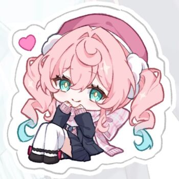 1girl alternate_costume aqua_eyes aqua_hair black_jacket black_shoes black_skirt closed_mouth commentary_request drill_hair full_body hair_between_eyes hat heart honkai:_star_rail honkai_(series) hyacine_(honkai:_star_rail) jacket looking_at_viewer multicolored_hair nya_inuha pink_hair red_hat shoes skirt smile solo spoken_heart thighhighs twin_drills two-tone_hair white_thighhighs yellow_pupils