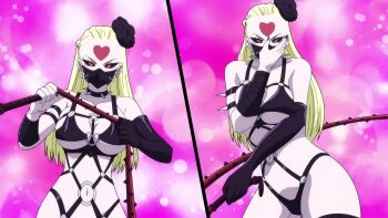 1girl animated black_sclera blonde_hair colored_sclera dominatrix face_mask gloves heart highres kaijin_hime_do-s lasso leather long_hair long_tongue mask one-punch_man tagme tongue video