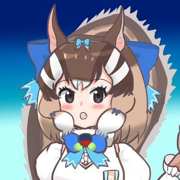 Rule 34 | 1girl, absurdres, chipmunk costume, chipmunk ears, chipmunk girl, highres, kemono friends, kemono friends v project, looking at viewer, siberian chipmunk (kemono friends), simple background, solo, virtual youtuber