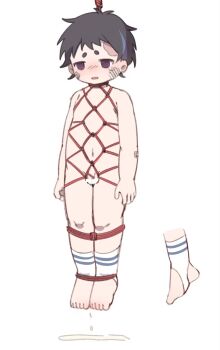 1boy :o asphyxiation bar_censor bdsm belly black_hair blue_hair blush bondage bondage_male bound bound_ankles bound_legs breasts censored character_request completely_nude copyright_request corpse death elizabe empty_eyes ero_guro execution guro hanging hanging_breasts highres knees male_focus multicolored_hair navel nose_blush nude open_mouth pee peeing peeing_self penis plaster punishment purple_eyes shibari shota snuff socks solo testicles thighs