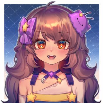 1girl blob bow brown_eyes brown_hair centi_(nimu) choker hair_bow hair_ornament highres indie_virtual_youtuber long_hair nimu_(vtuber) nimu_(vtuber)_(3rd_costume) nimuvt_(artist) smile star_(symbol) star_hair_ornament virtual_youtuber