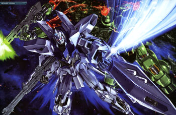 absurdres artist_request battle beam_rifle cable damaged delta_plus earth_federation energy_gun energy_sword geara_zulu glowing_hot gundam gundam_perfect_file gundam_unicorn highres machinery magazine_scan mecha mecha_focus missile missile_pod mobile_suit neo_zeon no_humans painting_(medium) realistic red_eyes robot scan science_fiction severed_arm severed_limb shield space sword thrusters traditional_media weapon zero_gravity
