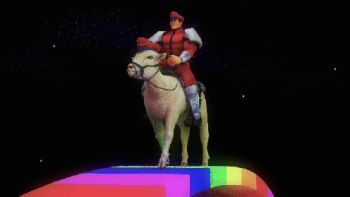 Rule 34 | 1boy, animal, animated, animated gif, capcom, crossover, goat, hat, lowres, luigi, m. bison, mario (series), mario kart, muscular, mushroom, neon lights, nintendo, rainbow, riding, sheep, space, star (symbol), street fighter, super mario bros. 1, walking, what