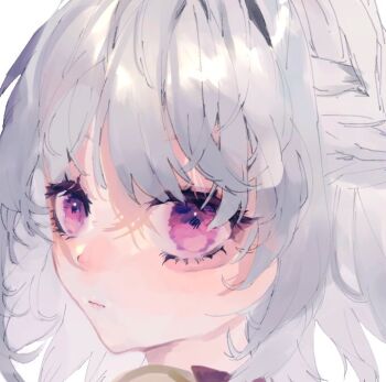 1girl closed_mouth commentary_request expressionless grey_hair kishin_sagume looking_at_viewer medium_hair portrait purple_eyes shinjitsu_no_kuchi simple_background solo touhou white_background