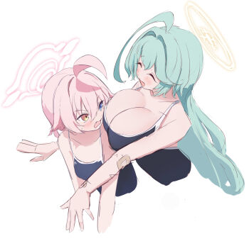 2girls absurdres aqua_hair blue_archive higashigure highres hoshino_(blue_archive) multiple_girls official_alternate_costume pink_hair yume_(blue_archive)