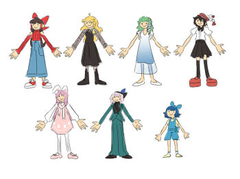 alternate_costume animal_ears black_hair blonde_hair bow braid brown_hair detached_sleeves green_eyes green_hair grey_hair hair_bow hair_ornament hair_tubes hairband hakurei_reimu hat imperishable_night kirisame_marisa kochiya_sanae konpaku_youmu long_hair manganart mountain_of_faith multiple_girls non-web_source purple_hair rabbit_ears red_bow red_eyes reisen_udongein_inaba ribbon shameimaru_aya short_hair skirt smile snake_hair_ornament tokin_hat touhou yellow_eyes