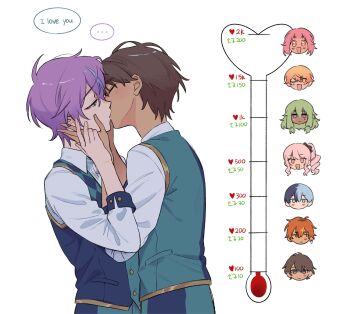 1other 2girls 5boys akiyama_mizuki aoyagi_touya blonde_hair bloocheaz blue_eyes blue_hair blush brown_hair closed_eyes collared_shirt commentary english_commentary english_text from_side genbu_asahi green_hair hand_grab hands_on_another&#039;s_face hands_up heart highres kamishiro_rui kiss kiss_meter_(meme) kusanagi_nene long_sleeves looking_at_viewer low-tied_sidelocks meme multicolored_hair multiple_boys multiple_girls one_eye_closed ootori_emu open_mouth orange_eyes orange_hair pink_eyes pink_hair pocket project_sekai purple_hair shinonome_akito shirt short_hair side_ponytail sidelocks sideways_glance simple_background smile split-color_hair streaked_hair tenma_tsukasa three-quarter_sleeves two-tone_hair white_background yaoi yellow_eyes