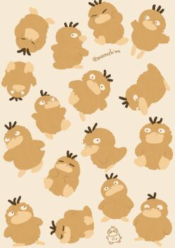 absurdres animal_focus beak bird closed_eyes closed_mouth duck full_body gen_1_pokemon highres nintendo no_humans pokemon pokemon_(creature) pokemon_focus poses psyduck simple_background zozozoshion