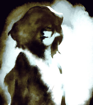 1girl adventure_time bite_mark commentary_request fangs flat_chest hair_over_one_eye half-closed_eyes highres limited_palette long_hair marceline_abadeer pointy_ears saitou_keiichirou solo upper_body