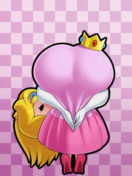1girl amen_pose_(meme) ass bent_over blonde_hair crown dress huge_ass looking_back mario_(series) nintendo paper_mario princess_peach sleepiitreat