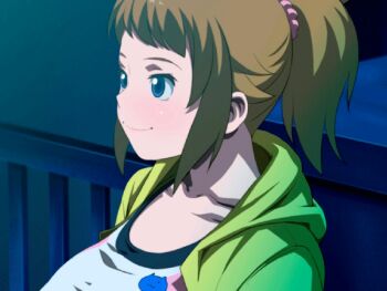 10s 1girl a196953 animated animated_gif bouncing_breasts breasts covered_erect_nipples female_focus gundam gundam_build_fighters gundam_build_fighters_try hoshino_fumina large_breasts nipples smile solo undressing