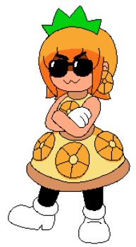 Rule 34 | 1girl, flat chest, gloves, gunbuster pose, happy, lowres, orange hair, original, petite, pineapple princess (tinytoxicwaste101), pizza tower, short hair, smug, solo, solo focus, sunglasses, tiara, tinytoxicwaste101, transparent background, white gloves