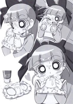 akazutsumi_momoko bad_tag blossom_(ppg) blush bow cartoon_network cum food_print fruit_print hyper_blossom large_bow licking_pussy_juice loli mochi-iri_kinchaku panty_focus ponytail powerpuff_girls powerpuff_girls_z pussy_juice seductive_smile shirt smell smile strawberry_print strawnberry_panties toei_company tongue tongue_out warner_bros.