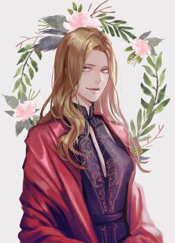 Rule 34 | 1girl, blonde hair, closed mouth, devil may cry (series), devil may cry 5, dress, eva (devil may cry), green eyes, highres, holdp a, lips, long hair, looking at viewer, nose, open clothes, realistic, sidelocks, smile, wavy hair