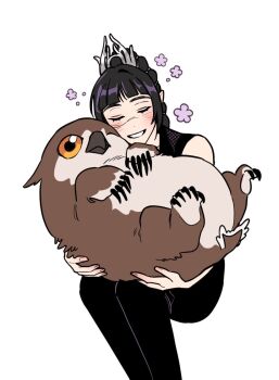 Rule 34 | 1girl, animal, baldur's gate, baldur's gate 3, black hair, closed eyes, dungeons & dragons, dungeons &amp; dragons, flower, hair ornament, happy, holding, long hair, owlbear, pet, shadowheart (baldur's gate), smile