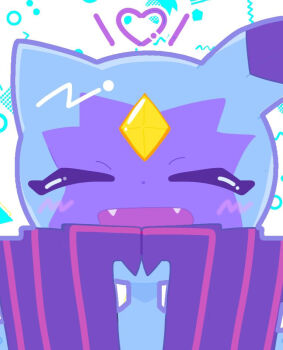 1girl blush claws closed_eyes commentary_request fangs forehead_jewel gem hand_to_own_mouth heart ms3ktn nintendo open_mouth pokemon pokemon_(creature) smile sneasler solo yellow_gem