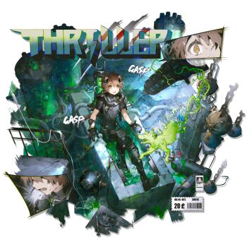 Rule 34 | 1boy, animal ears, arknights, armored boots, barcode, bishounen, black bodysuit, black boots, black gloves, bodysuit, boots, brown eyes, brown hair, chain, coughing, diving helmet, diving suit, dna, dog, dog boy, dog ears, dog tail, earpiece, ears down, english text, floppy ears, full body, gas cylinder, gloves, green liquid, green theme, greyy (arknights), greyy the lightningbearer (arknights), greyy the lightningbearer (biochemical submergence) (arknights), halftone, helmet, highres, in bathtub, indoors, intravenous drip, knee guards, laboratory, male focus, multiple views, official alternate costume, official art, open mouth, oxygen tank, pressure gauge, price, rhodes island logo (arknights), scorpion5050, short hair, simple background, sitting, skin tight, solo, sound effects, stasis tank, syringe, tail, third-party source, title, transparent background, tube, western comics (style), wet, wristband, yellow eyes