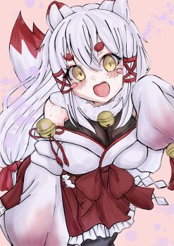 Rule 34 | 1girl, absurdres, animal ears, artist request, black bodysuit, body freckles, bodysuit, bow, breasts, commentary, commission, english commentary, fox ears, fox girl, fox tail, freckles, frills, fur collar, gohei, hair between eyes, hair bow, hair ornament, hair ribbon, highres, indie virtual youtuber, japanese clothes, kagari kitsune, large breasts, long hair, long sleeves, messy hair, multicolored hair, nontraditional miko, pink hair, red ribbon, ribbon, sidelocks, simple background, skeb commission, skirt, sleeves past fingers, sleeves past wrists, slit pupils, solo, tail, virtual youtuber, white hair, yellow eyes