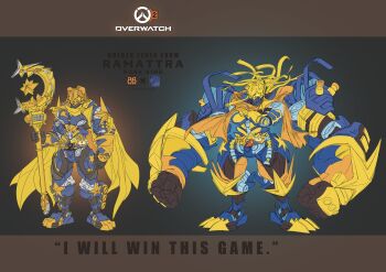 Rule 34 | 1boy, armor, battlefield, bear, beat axe, beat buckle, blue armor, blue jeogori, bodysuit, boots, boxing gloves, brass knuckles, cable hair, cape, commentary, cosplay, desire driver, english commentary, gloves, glowing, highres, holding, humanoid robot, instrument, jack-o'-lantern, kamen rider, kamen rider geats (series), kamen rider punkjack, kamen rider punkjack (cosplay), keytar, large hands, long scarf, male focus, monallenster, monster buckle, orange cape, overwatch, pumpkin, raise buckle, ramattra (overwatch), rider belt, robot, scar, scar on shoulder, scarf, solo, tokusatsu, weapon