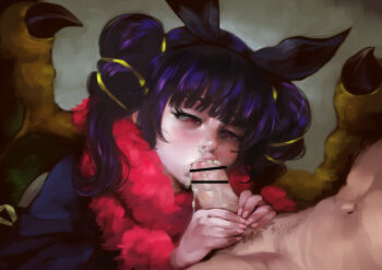 1boy 1girl animal_ears bar_censor bat_ears censored cum cum_in_mouth cum_in_nose dragon_girl dragon_wings erection fake_animal_ears fellatio fire_emblem fire_emblem:_the_sacred_stones fire_emblem_heroes green_wings hetero highres holding jcm2 loli male_pubic_hair myrrh_(fire_emblem) myrrh_(halloween)_(fire_emblem) nintendo oral painterly penis pointless_censoring pubic_hair purple_hair red_eyes saliva solo_focus twintails two-handed wings