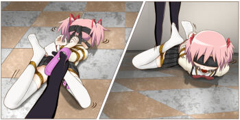 1girl arms_behind_back bdsm bondage bound egg_vibrator female_focus femuto frogtie gag gagged gloves kaname_madoka mahou_shoujo_madoka_magica miniskirt pink_hair remote remote_control_vibrator sex_toy skirt solo_focus vibrator vibrator_under_clothes