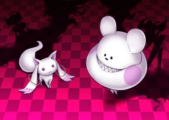 10s :3 bokurano crossover highres kaname_madoka koyemshi kyubey lif_(lif_&amp;_ref) mahou_shoujo_madoka_magica mahou_shoujo_madoka_magica_(anime) no_humans shadow teeth zearth