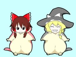 Rule 34 | 2girls, :<, :3, animal costume, animated, audible music, audible speech, bow, braid, chibi, dancing, grin, hair bow, hair tubes, hakurei reimu, hamster, hamster dance, happy, hat, kentairui, kirisame marisa, multiple girls, music, shoujo kitou-chuu, smile, sound, touhou, video, walking, witch hat