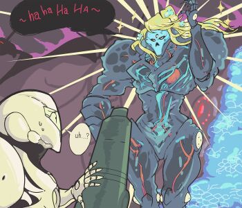 blonde_hair dark_samus davewaterfalls metroid metroid_prime_2:_echoes nintendo ponytail power_suit_(metroid) samus_aran speech_bubble varia_suit