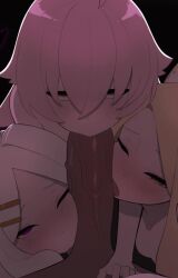 1boy 3girls animal_ears animated assisted_fellatio bisexual_female blonde_hair blue_archive blue_eyes blush breasts cooperative_fellatio dark-skinned_male dark_skin erection fellatio female_focus forehead fox_ears hair_ornament hairdressing hairpin harem hetero heterochromia highres hina_(blue_archive) horns hoshino_(blue_archive) huge_penis interracial jewelry kiss licking licking_penis loli looking_at_viewer multiple_girls nude one_eye_closed oral parted_bangs penis pink_hair pov pov_crotch red_eyes saliva seia_(blue_archive) sensei_(blue_archive) small_breasts sound tagme teamwork teamwork_(sexual) testicle_sucking testicles tongue tongue_out uncensored veins veiny_penis video white_hair yellow_eyes yulnuxx