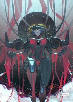 1girl absurdres autobot blue_eyes breasts glowing glowing_eyes highres humanoid_robot looking_at_viewer mecha mechanical_wings medium_breasts metal_skin red_lips robot robot_girl science_fiction solo thighs transformers windblade wings zoner