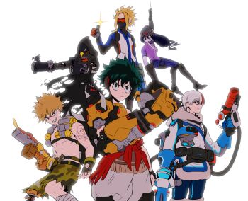 10s 1girl 5boys abs airborne all_might animal_head arm_up asui_tsuyu bakugou_katsuki beak bird blonde_hair boku_no_hero_academia boots breasts cloak closed_mouth cosplay crossover determined doomfist doomfist_(cosplay) doomfist_(overwatch) explosive facing_viewer fingerless_gloves fire freckles frog_girl gauntlets glasses gloves green_eyes green_hair grenade grenade_launcher grin gun hair_rings hand_up happy hood hood_down hood_up in_air jacket junkrat_(overwatch) junkrat_(overwatch)_(cosplay) long_hair looking_at_viewer looking_down looking_to_the_side low-tied_long_hair matching_hair/eyes mei_(overwatch) mei_(overwatch)_(cosplay) midoriya_izuku multicolored_hair multiple_boys muscular overwatch overwatch_1 pants parka parody ponytail reaper_(overwatch) reaper_(overwatch)_(cosplay) red_eyes ribbon rifle sash serious short_hair shorts shotgun smile sniper soldier:_76_(overwatch) soldier:_76_(overwatch)_(cosplay) spiked_hair standing swinging tattoo teeth thumbs_up todoroki_shoto tokoyami_fumikage tongue tongue_out two-tone_hair visor weapon widowmaker_(overwatch) widowmaker_(overwatch)_(cosplay) yagi_toshinori