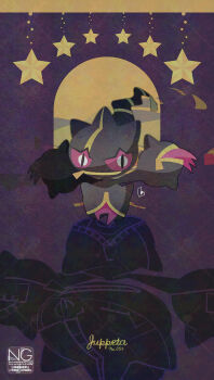 banette character_name claws colored_sclera gen_3_pokemon grin highres looking_at_viewer mega_banette mega_pokemon meme_(sleepsheep) nintendo no_humans pink_eyes pokemon pokemon_(creature) pokemon_focus smile star_(symbol) teeth zipper zipper_pull_tab