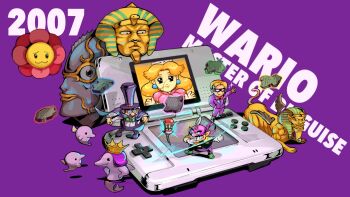 1girl 4boys :3 bandana barfatronic_lavachomper blonde_hair bow bowtie brown_gloves buttons cape carpaccio_(wario:_master_of_disguise) closed_mouth coke-bottle_glasses commentary copyright_name count_cannoli crown dated dolphin earrings english_commentary eyelashes facial_hair fangs fangs_out feathered_wings floating_rock flower fluffy_the_dolphin frown glaring glasses gloves goodstyle green_bow green_bowtie green_footwear grey_eyes grin hand_in_pocket handheld_game_console hands_up hat highres jacket jewelry ka-bloom! lapels long_hair long_sleeves looking_at_another mario_(series) mask multiple_boys mustache nintendo nintendo_ds open_mouth outstretched_arm overalls pants pink_flower pointy_ears poobah_the_pharaoh purple_background purple_bandana purple_cape purple_footwear purple_hair purple_headwear purple_jacket purple_overalls purple_pants raised_eyebrows red_bow red_bowtie rinabee_(rinabele0120) rock round_eyewear shirt shoes short_hair short_sleeves sideways_glance simple_background smile smirk sparkle sphere_earrings sphinx sphinx_(wario:_master_of_disguise) standing stuffy_the_64th t-shirt tall_hat teeth telekinesis terrormisu thief_wario top_hat wand wario wario:_master_of_disguise white_gloves white_shirt wings yellow_shirt