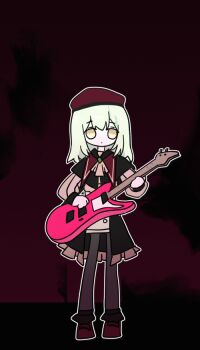 1girl animal_ear_fluff animal_ears animated animated_gif bang_dream! bang_dream!_it&#039;s_mygo!!!!! chinese_commentary closed_mouth copyright_request dot_mouth full_body guitar holding holding_guitar holding_instrument instrument long_sleeves losia outline rabbit_ears rabbit_girl solo standing wakaba_mutsumi white_outline yellow_eyes
