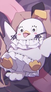 Rule 34 | 1girl, absurdres, bikini, blue archive, blush stickers, brown hair, chinese commentary, commentary request, frills, hifumi (blue archive), hifumi (swimsuit) (blue archive), highres, long hair, object focus, out of frame, partial commentary, peroro (blue archive), pillow, ribbon-trimmed bikini, ribbon trim, ruffle bikini, stuffed animal, stuffed bird, stuffed toy, swimsuit, tongue, tongue out, wenge clone, white bikini