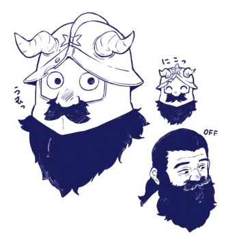 1boy ^_^ beard closed_eyes cropped_head dungeon_meshi dwarf multiple_expressions facial_hair fake_horns happy helmet horned_helmet horns lavia97 long_beard looking_at_viewer male_focus mustache senshi_(dungeon_meshi) thick_mustache translation_request very_long_beard