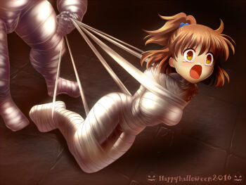 arle_nadja bandages bondage brown_eyes brown_hair crying mummification mummy ponytail puyopuyo sweetsprite tears