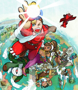 Rule 34 | 1990s (style), 2girls, 5boys, :d, ;d, ^ ^, abs, aircraft, airplane, arm up, armband, arrow (projectile), ayame (power stone), bandages, bandana, bandeau, belt, bikini, bikini top only, black hair, blonde hair, blue eyes, blue hair, boots, braid, breasts, brown eyes, brown hair, capcom, carrying, cleavage, clenched hand, clenched hands, cliff, closed eyes, cloud, dark skin, edward fokker, everyone, facial hair, foreshortening, from above, galuda, gem, globe, gloves, glowing, goatee, goggles, goggles on head, green hair, gunrock, gypsy, hair bun, hair ornament, hair over one eye, hairband, jack (power stone), jacket, japanese clothes, kimono, leg grab, long hair, male focus, medium breasts, midriff, multiple boys, multiple girls, muscular, one eye closed, open mouth, outdoors, outstretched arm, outstretched hand, pants, pectorals, ponytail, power stone, reaching, red eyes, retro artstyle, rock, rouge (power stone), ryoma (power stone), ryouma (power stone), samurai, sash, scimitar, shading eyes, sheath, ship, shirt tug, shoes, short kimono, shoulder carry, single braid, single hair bun, sky, smile, spiked hair, standing, swimsuit, sword, topless male, turtleneck, wang-tang, watercraft, weapon, wristband